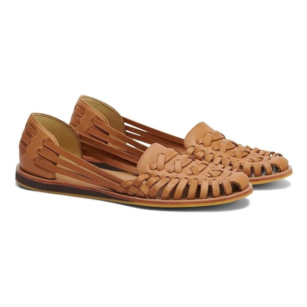 Nisolo Huarache Sandals Slip On Closed Toe Woven Leather Boho Almond Tan 9